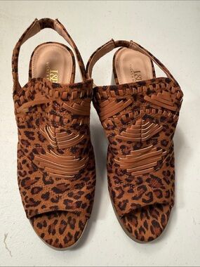 L&B Leopard-Print Woven Slingback Sandals in Brown